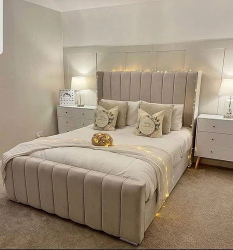 Winged panel bed - frame, velvet
